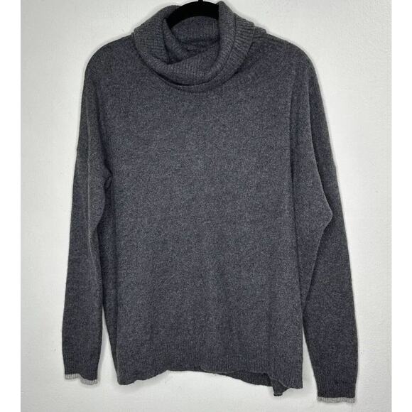 Three Dots 100% Cashmere Carbon Gray Boxy Turtle Neck Long Sleeve Sweater Small - Picture 2 of 10